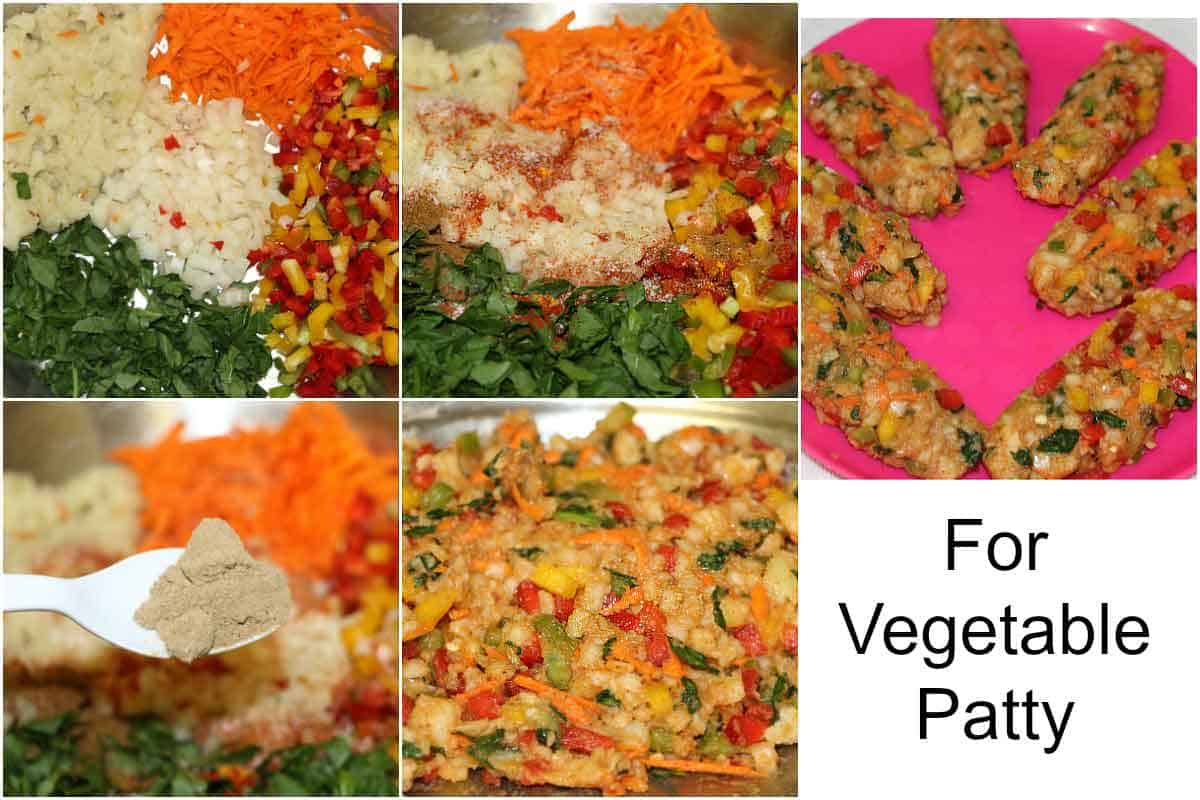 Step by step process of making vegetable patties for wrap
