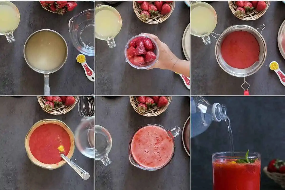 collage of making homemade Strawberry Lemonade