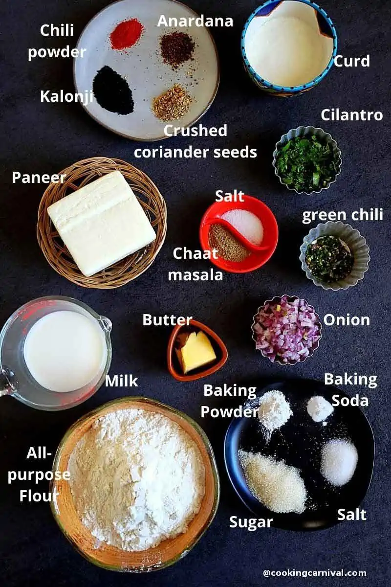 Pre-measured ingredients of making paneer kulcha