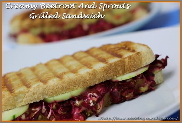 Creamy Beetroot And Sprouts Grilled Sandwich