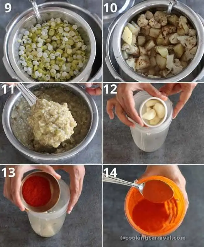 collage of making garlic chutney
