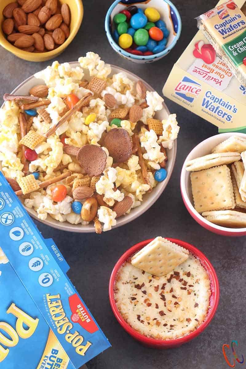 Sweet Salty Popcorn Snack Mix and White Pizza dip 