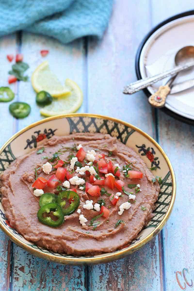 Instant Pot Refried Beans - Vegan, naturally gluten-free, Creamy, flavorful and effortless way of making refried beans at home in Instant pot/pressure cooker.