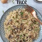 Mushroom rice in a plate clicked from top angle