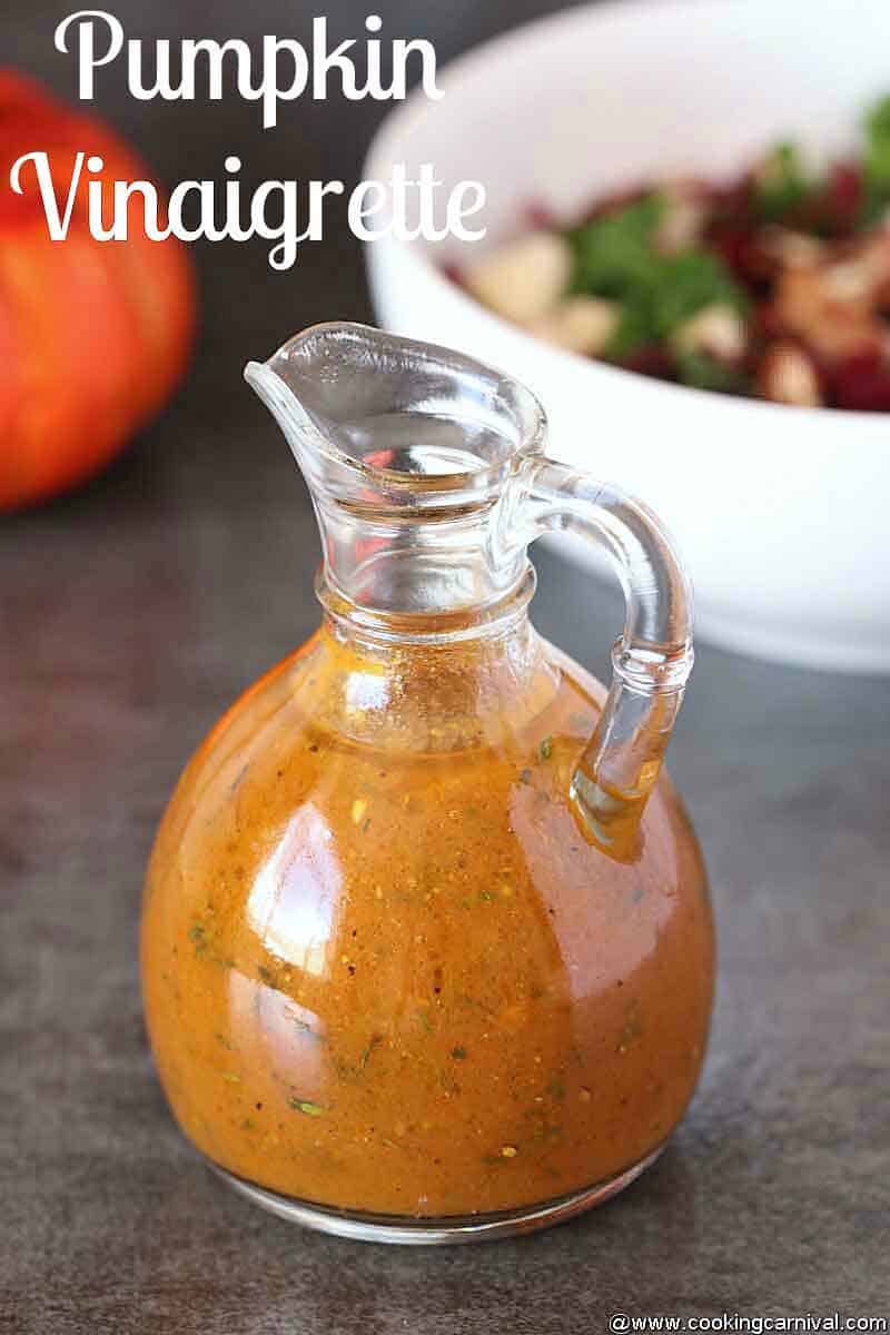 Pumpkin-salad-dressing in a glass bottle