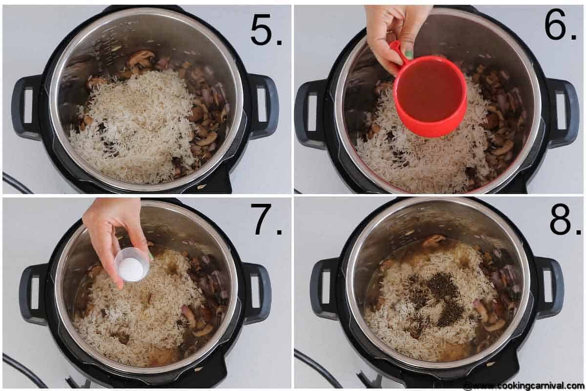 Step by step process for Mushroom rice pilaf