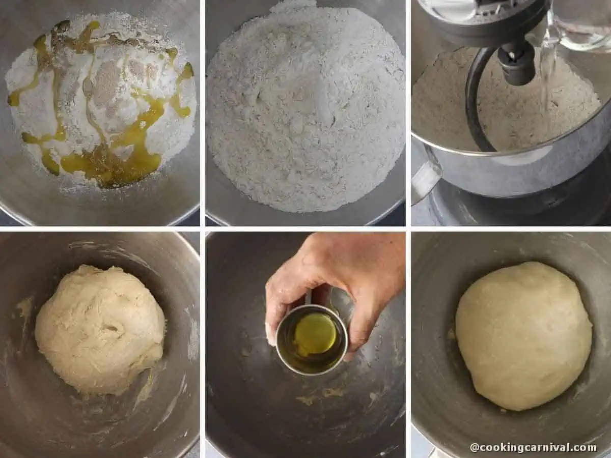 step by step process of making pizza dough.