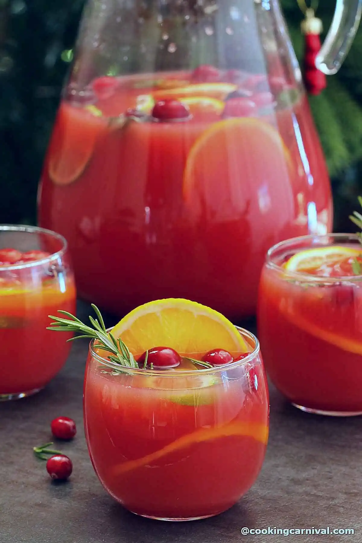 Christmas punch without alcohol in glasses.