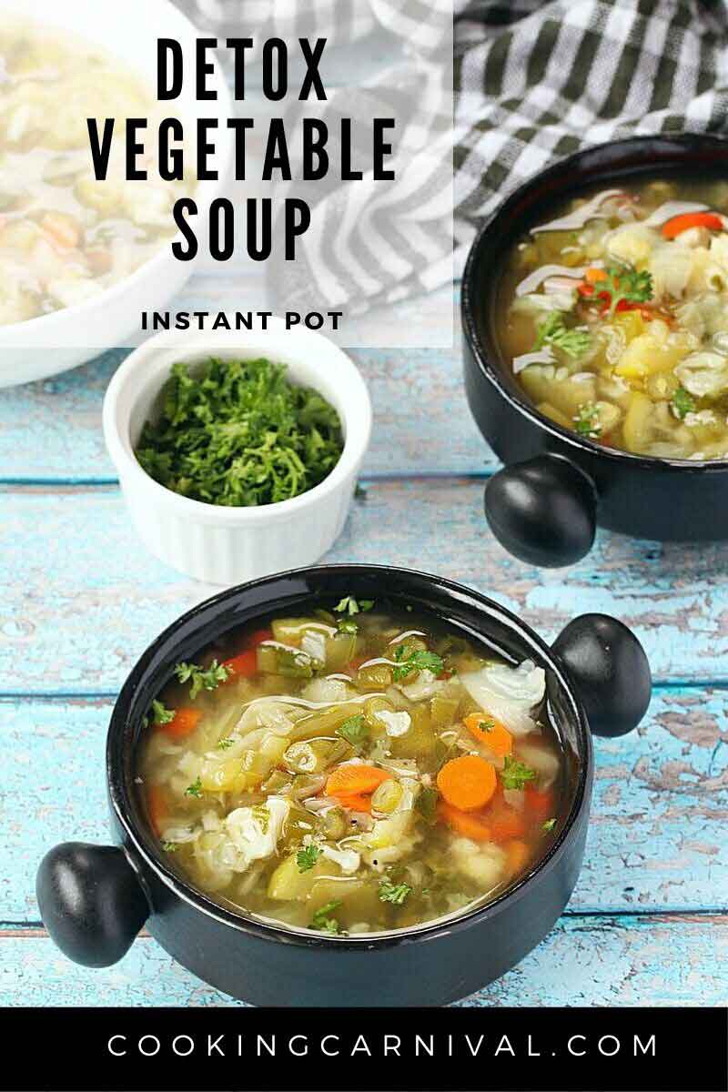 Instant pot detox soup in black bowl