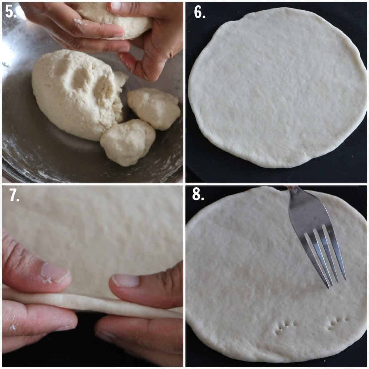 Rolling dough and pricking it with fork