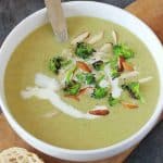 A bowl of broccoli almond soup