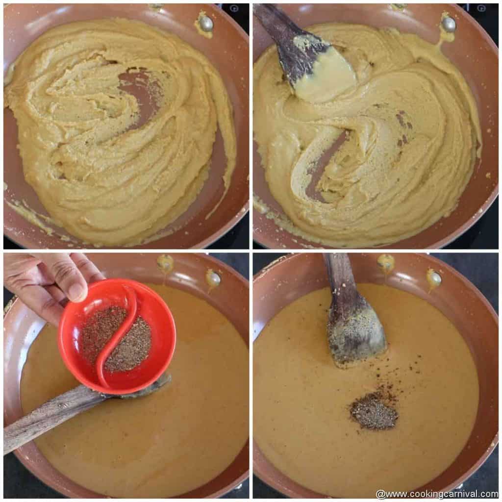 roasting gram flour and adding cardamom powder