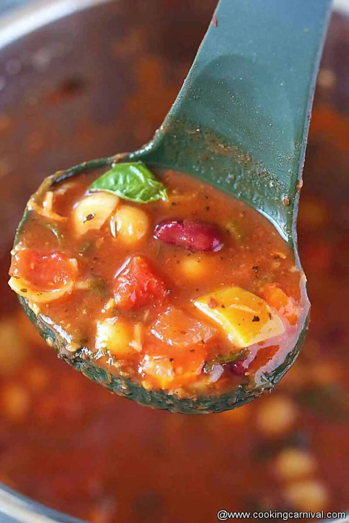 ladle full of minestrone soup