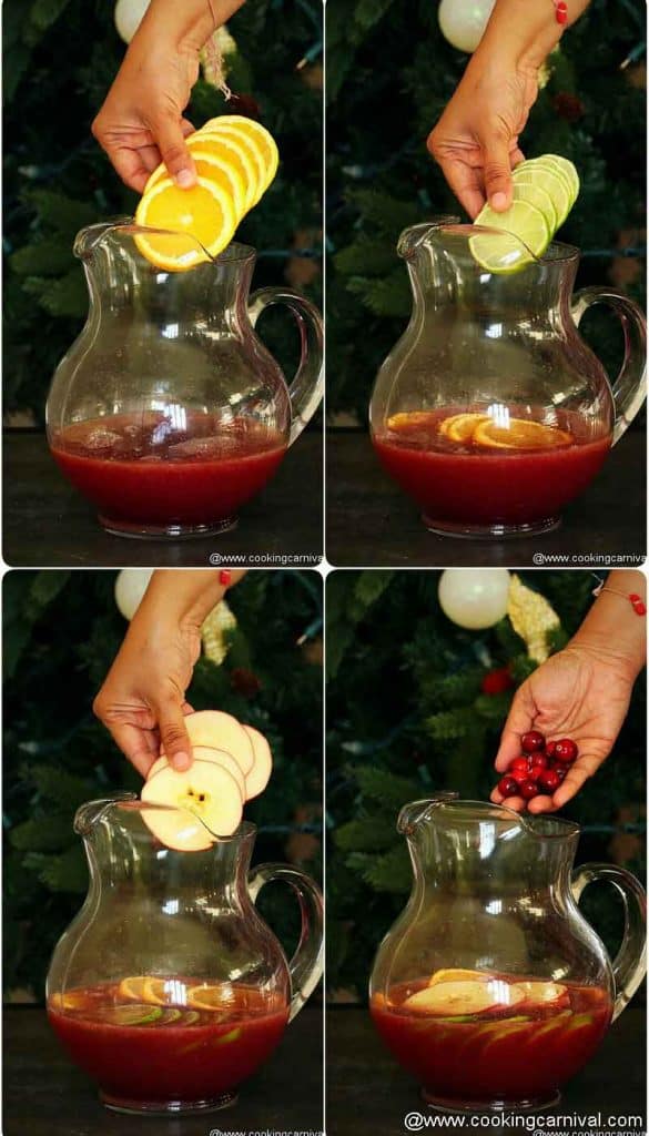 adding fruit slices to make Non-alcoholic sangria