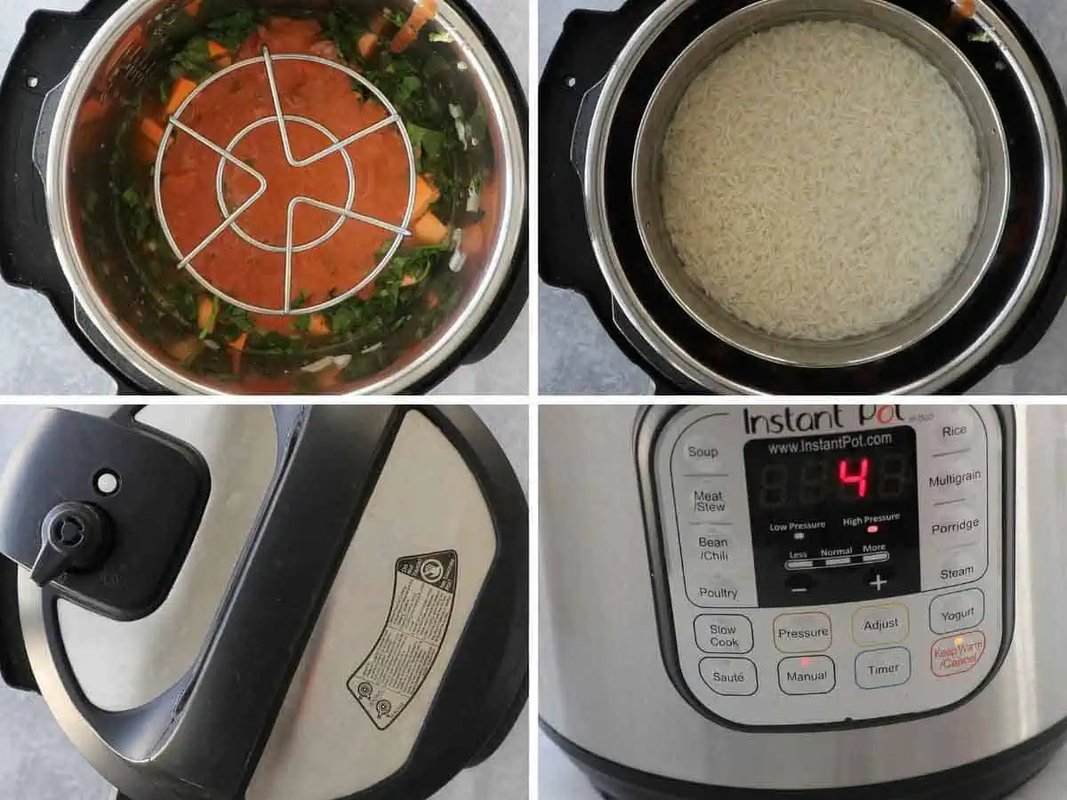 cooking stew and rice in instant pot with the PIP method.