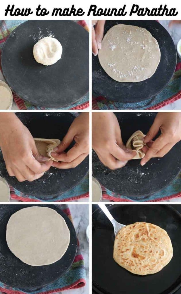 Collage of making round paratha