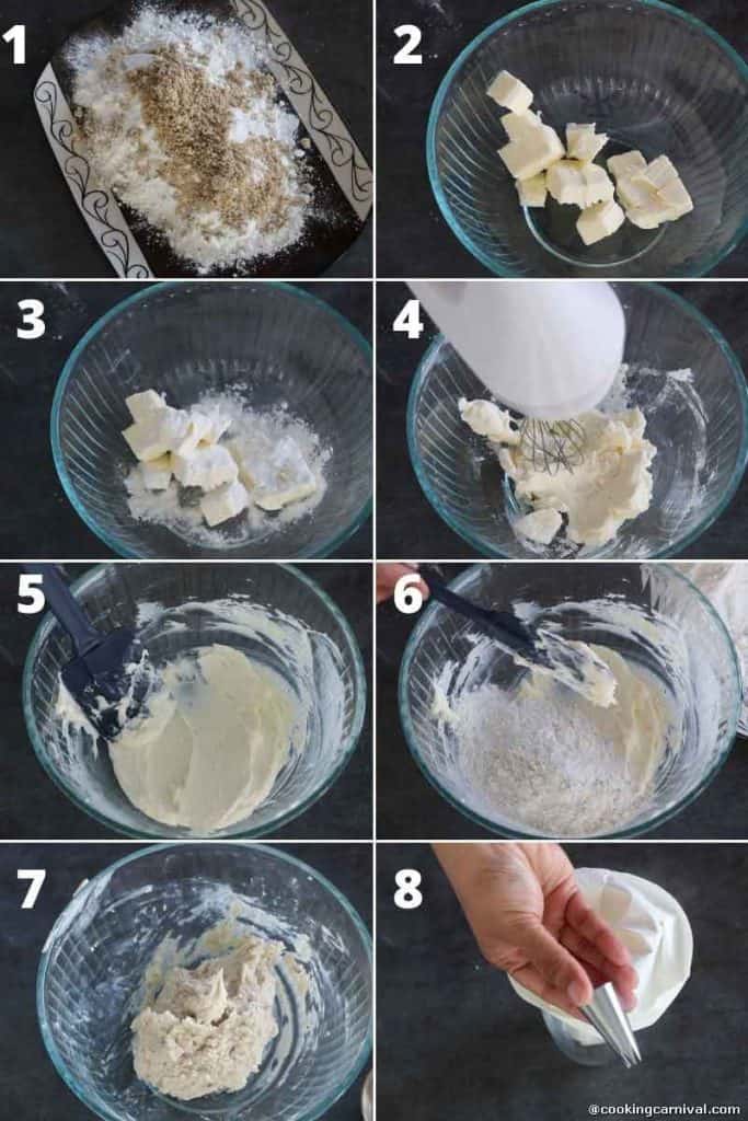 collage of making Thandai Melting Moment Butter Cookies