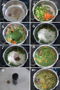 Collage of making mint rice in presser cooker