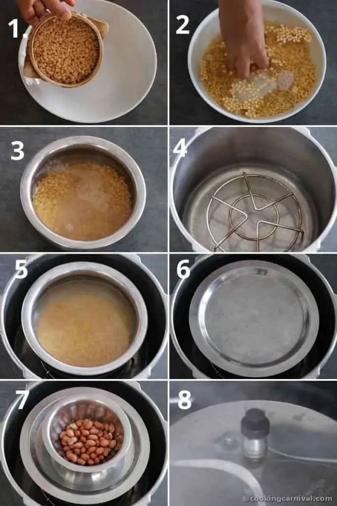 collage of cooking toor dal in pressure cooker