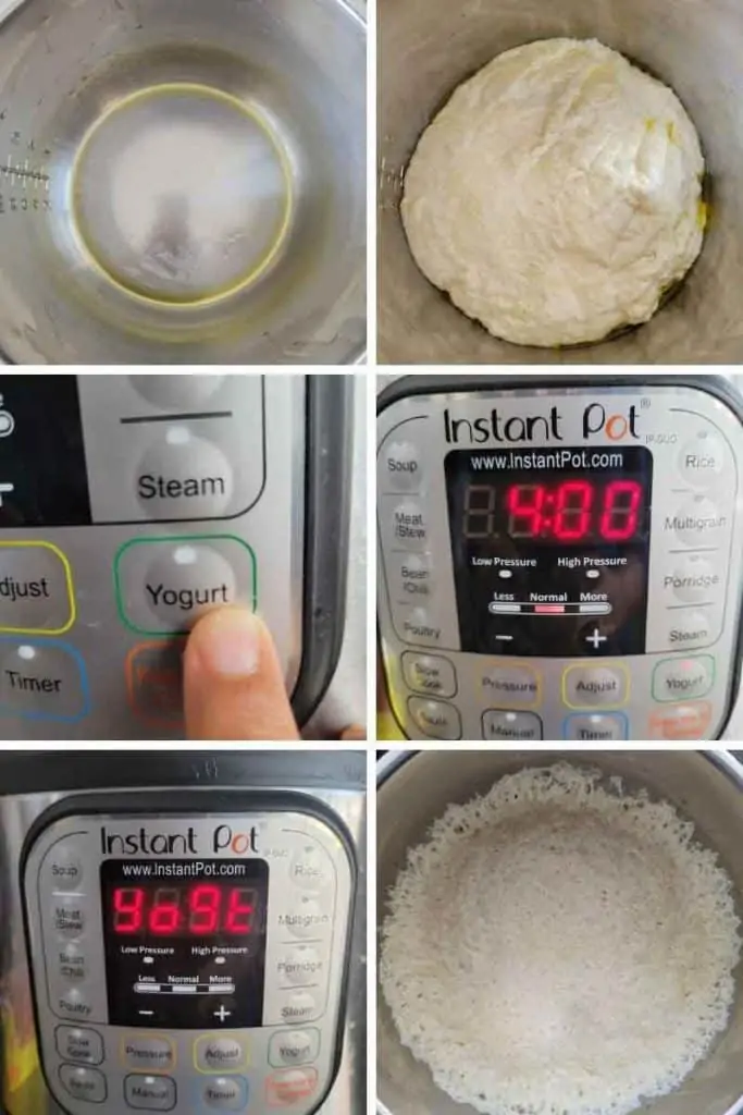 collage of Proofing bread dough in instant pot
