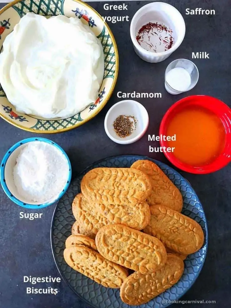 Pre measured ingredients for No bake shrikhand tart