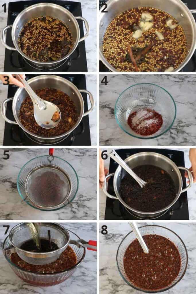 collage of making chili garlic oil