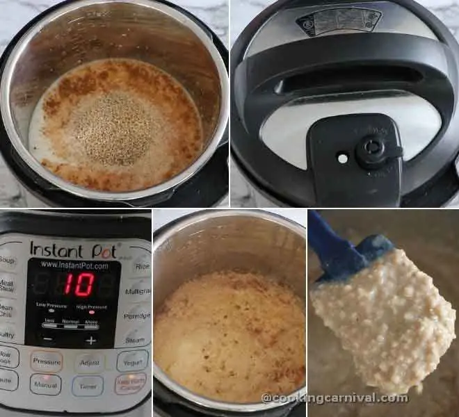 collage of making stee cut oats in instant pot