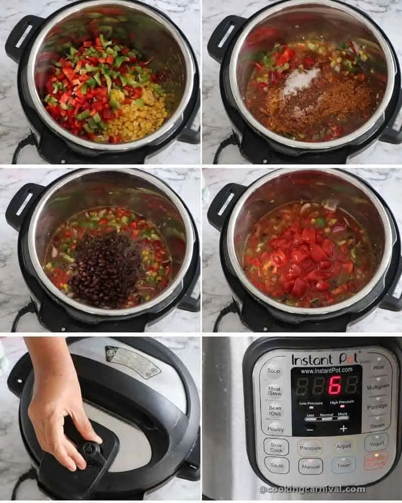 collage of making taco soup in instant pot