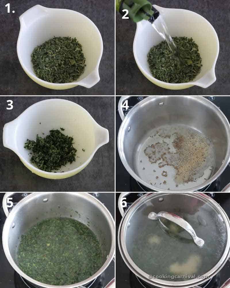Collage of cooking kasuri methi