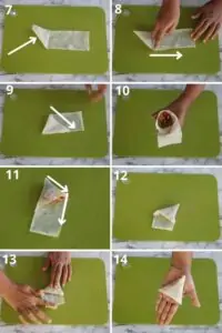 collage of folding patti samosa