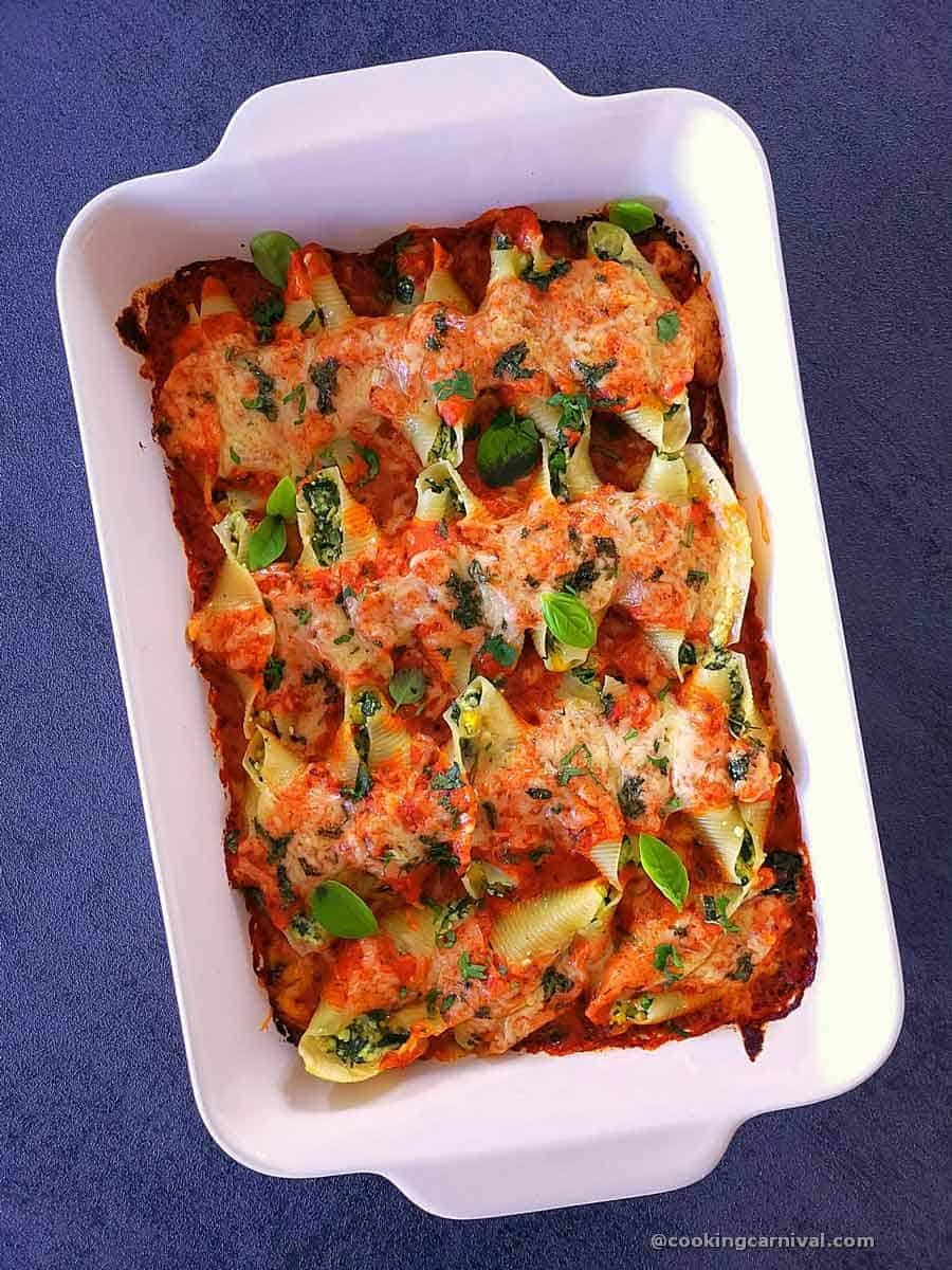 stuffed shell in baking tray