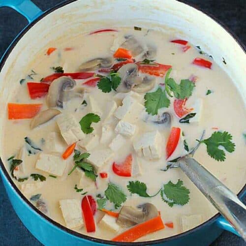 Vegan Tom Kha Soup in a pot