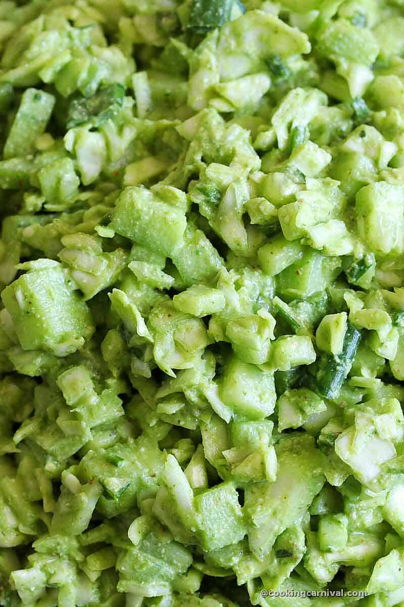 close up looks of creamy Green Goddess salad