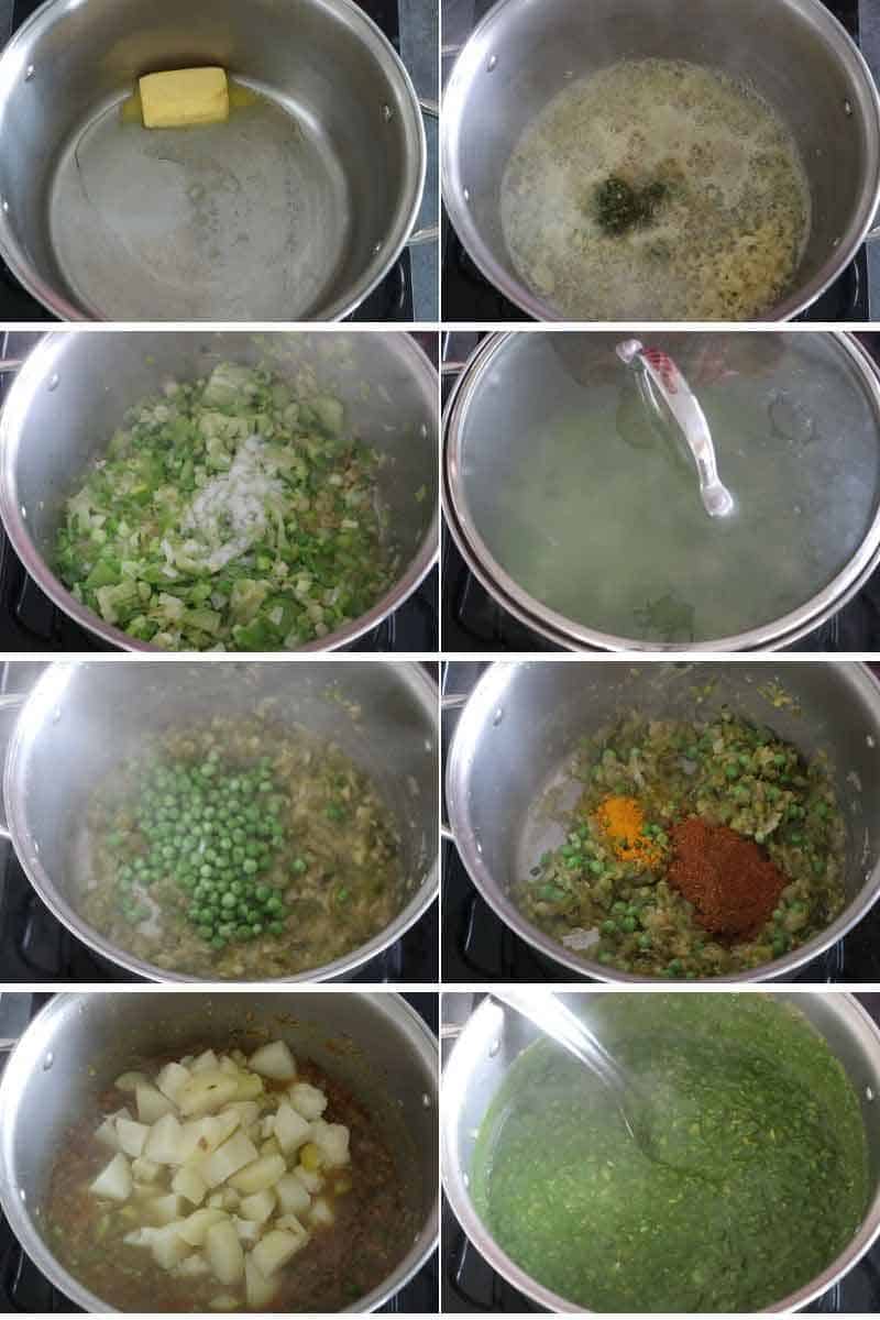 collage of making green pav bhaji
