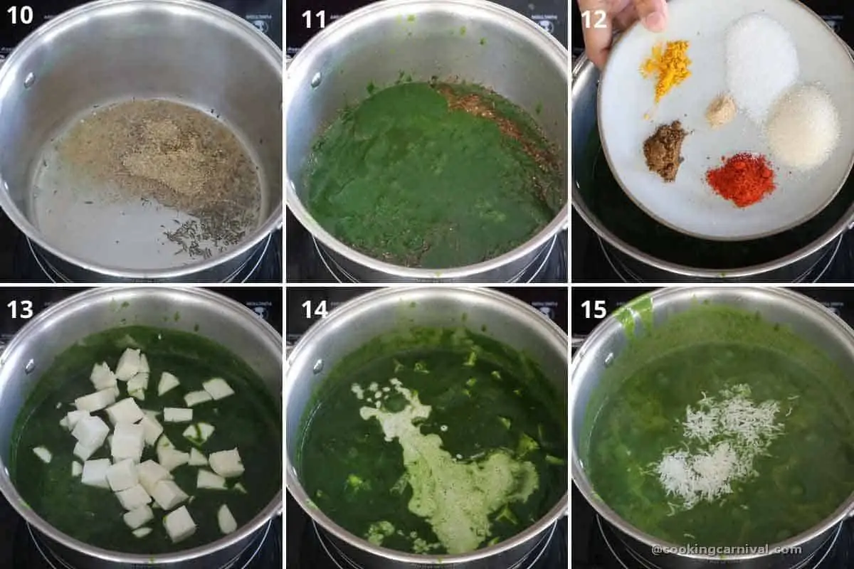 collage of making methi chaman in a pot