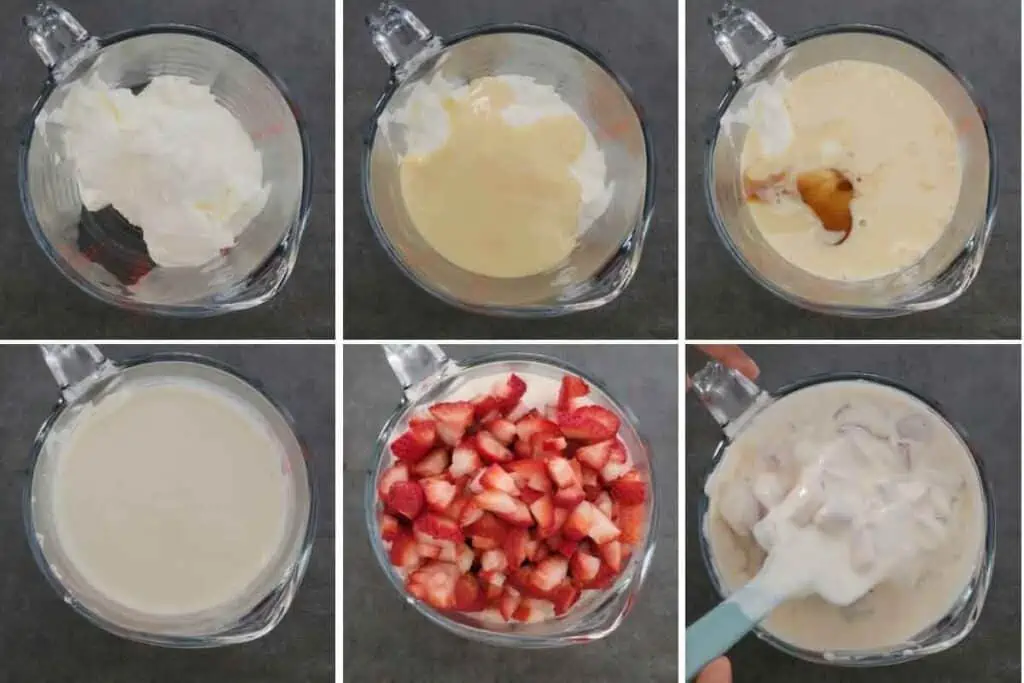Collage of making Fresas con Crema (Strawberries and Cream)