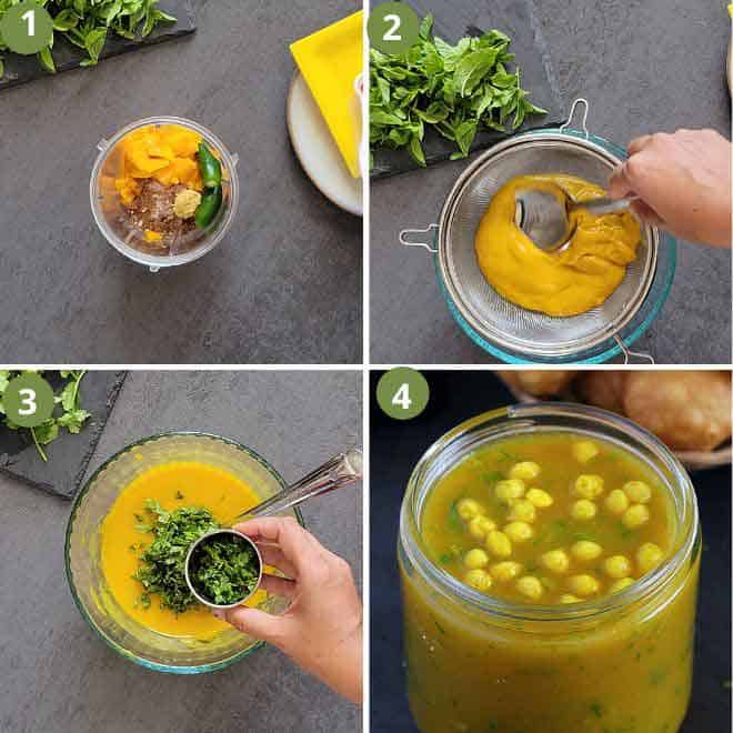 collage of making pani puri ka pani