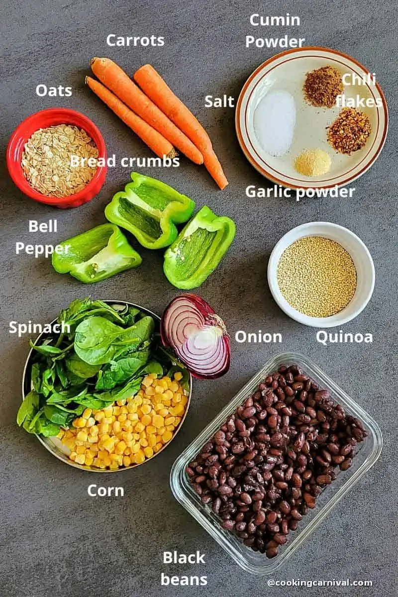 Pre measured ingredients of black bean and quinoa burger