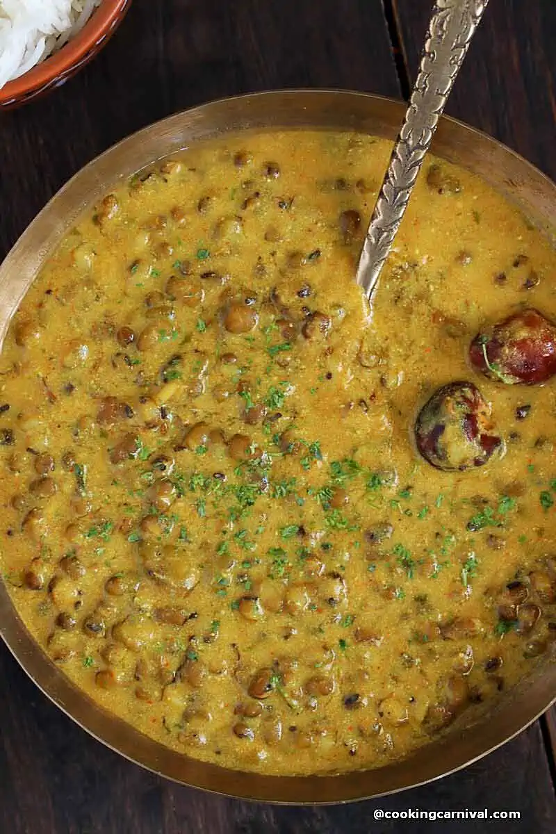 Close up shot of Khatta Mag (Gujarati whole moong dal recipe)