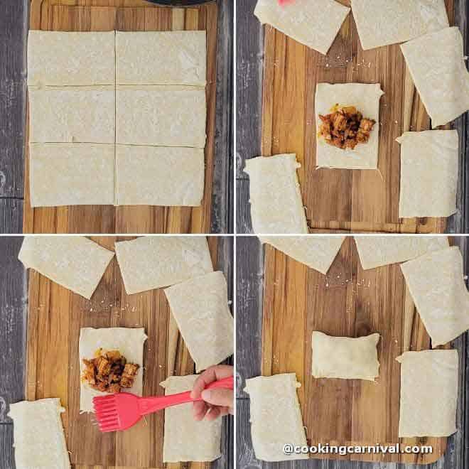 cutting the puff pastry sheet, and assembling