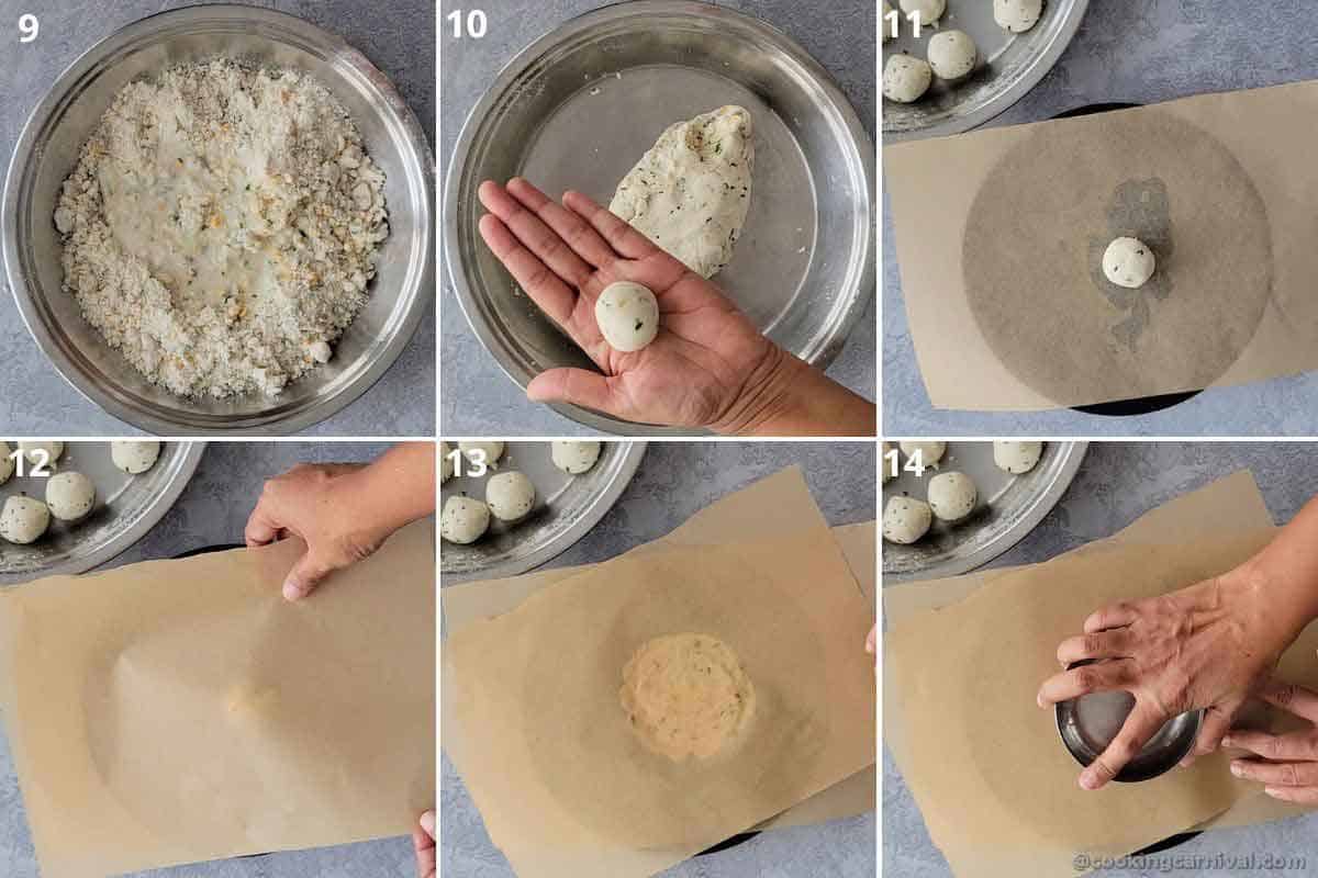 Making chekkalu dough and shaping them in disks