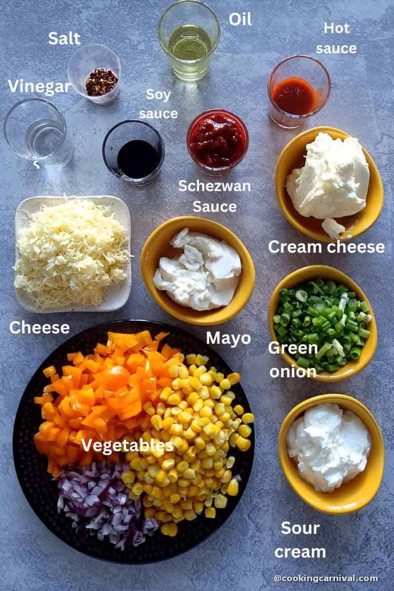 Premeasured ingredients for hot corn dip