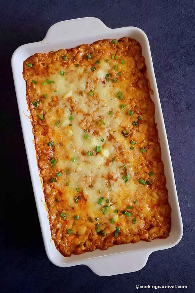 Cheese hot corn dip form top angle