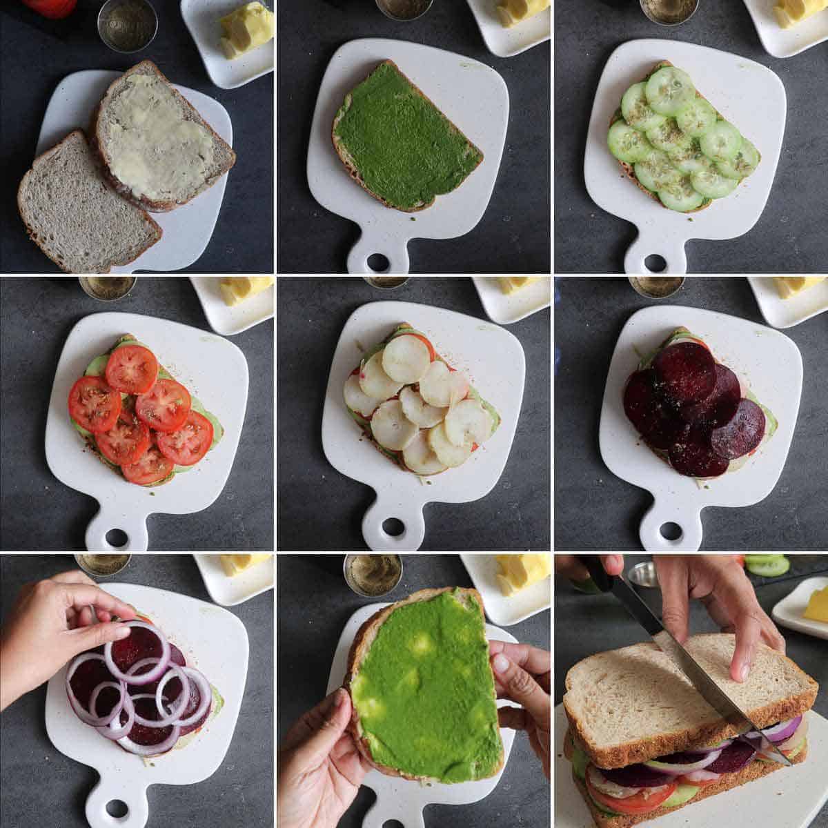 step by step process of making Bombay veg. sandwich
