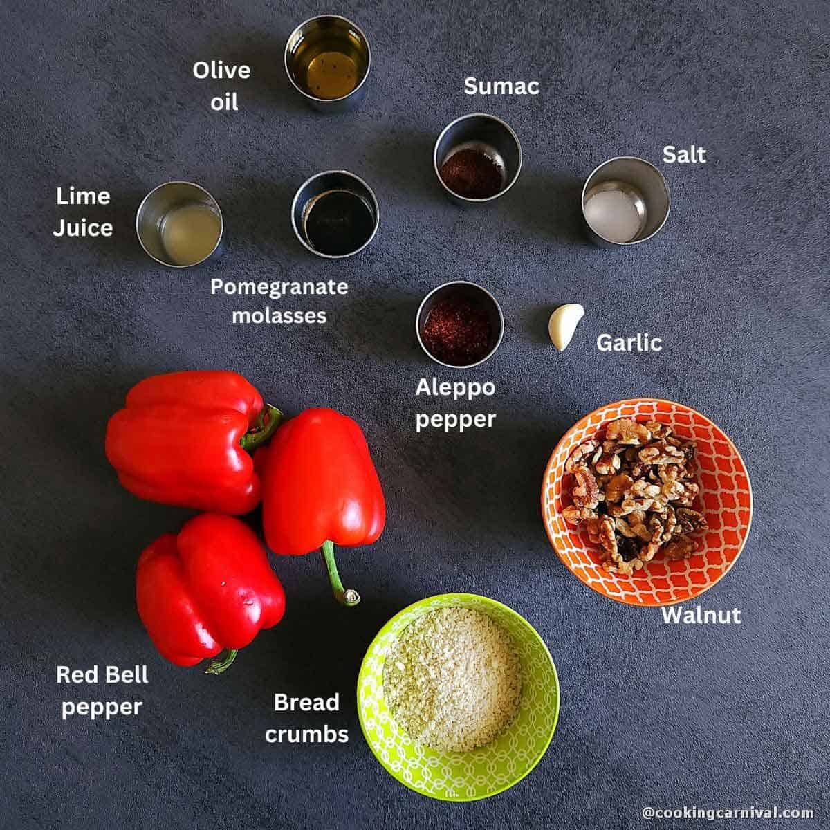 premeasured ingredients of red pepper dip