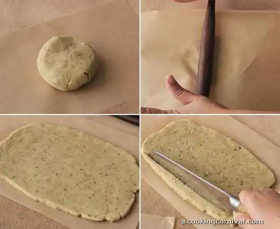 mawa nuts cookie dough rolled into rectangle shape.