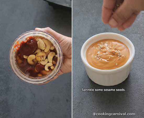 making creamy gochujang sauce in a blender.