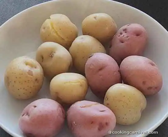 boiled baby potatoes in a bowl.