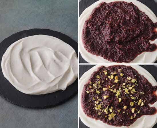 assembling the whipped ricotta and goat cheese