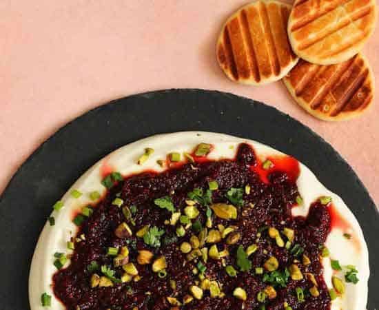 dip served with naan bites.